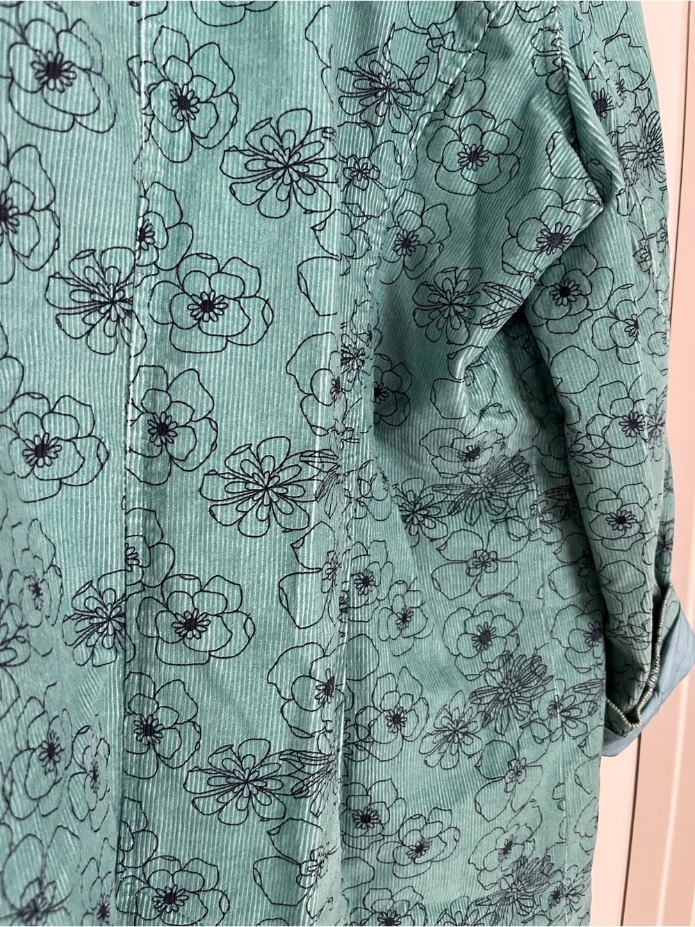 Denim & Co  XL Teal Floral Corduroy Button Down Lined  Jacket